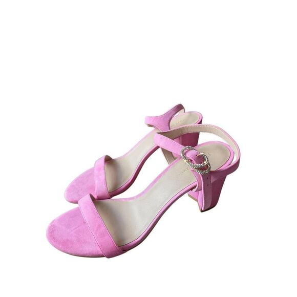 Stuart Weitzman Crystal Pink Suede Sandals Size 11 Block Heel Open Toe NEW - Picture 2 of 7
